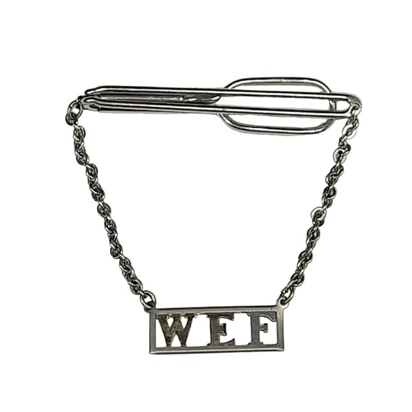 Vintage Swank Silver Tone WEF Intial Tie Clip - Picture 1 of 7